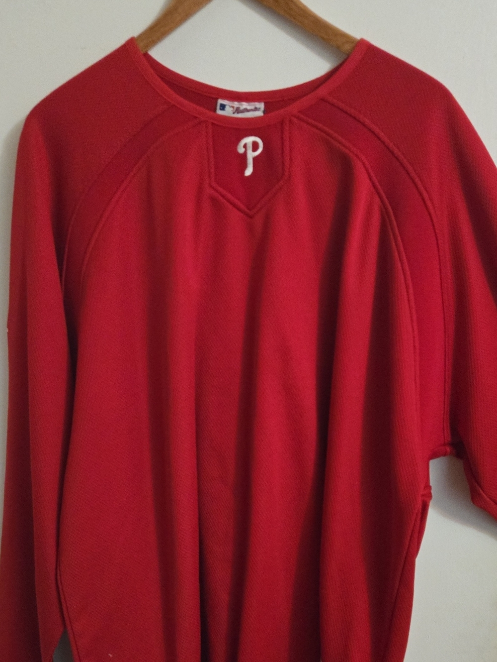 Majestic MLB Phillies Red Crewneck Sweater with White 'P' Stitch